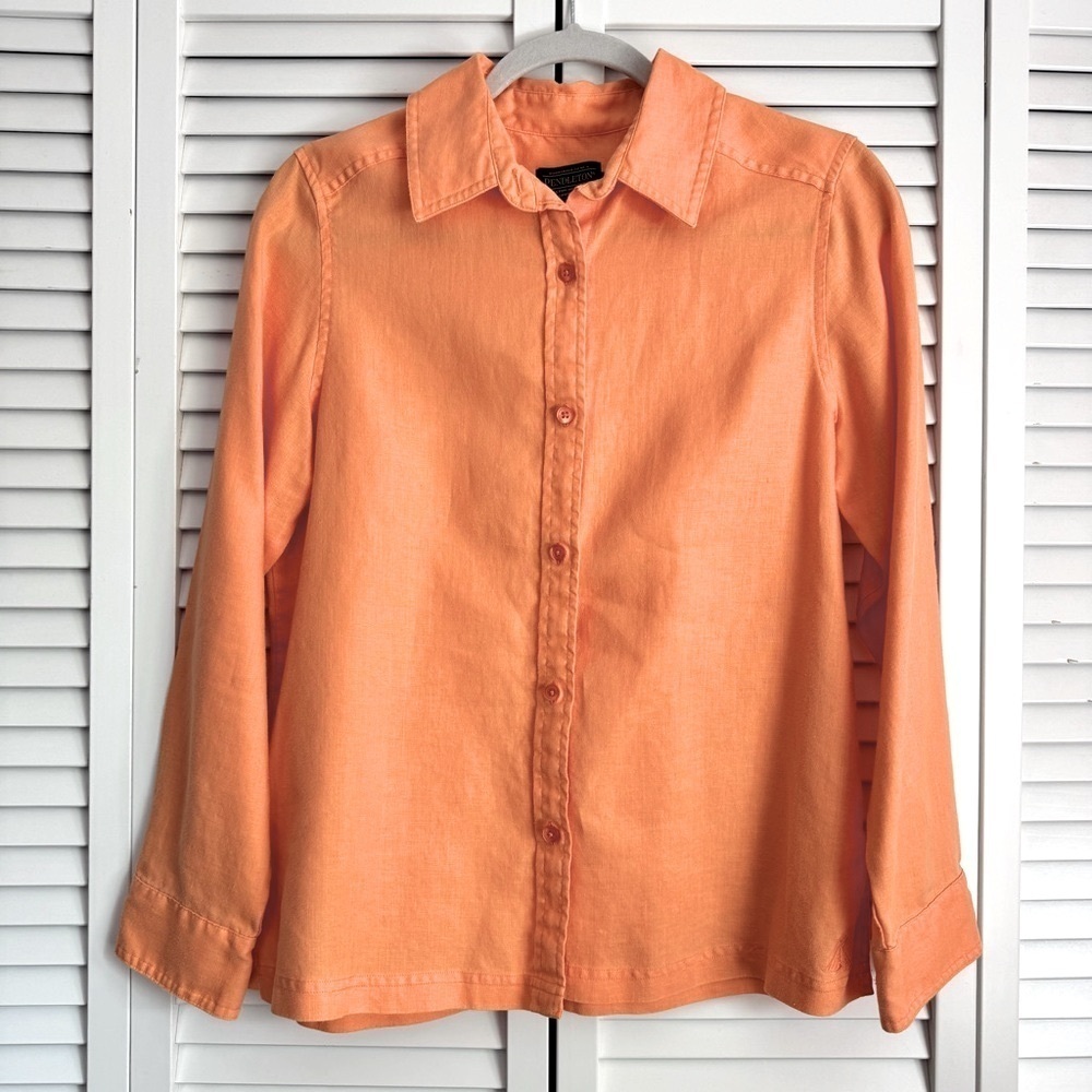 Pendleton Linen Button Down Long Sleeves Shirt Orange Size Medium